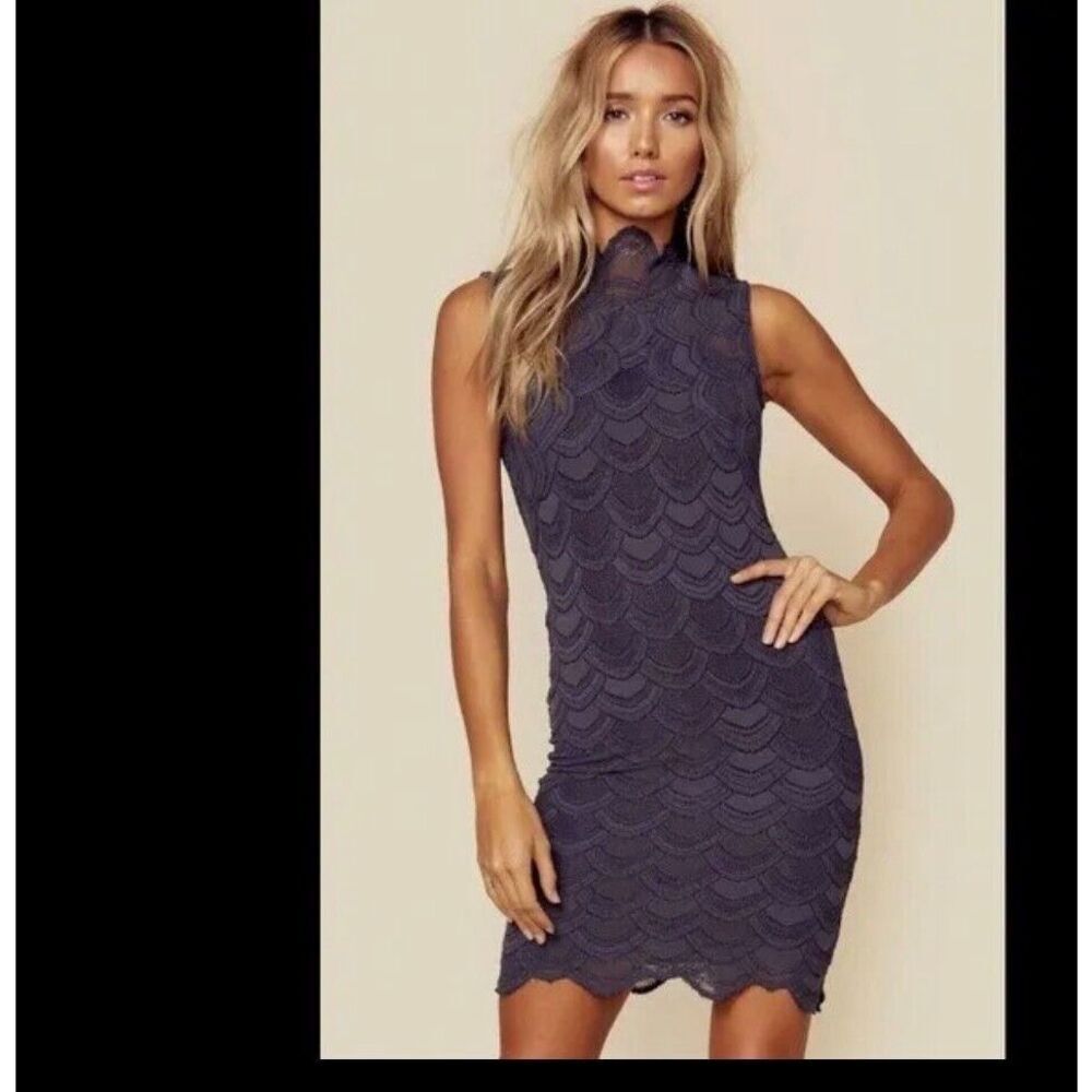 Nightcap Gray Ash Mock Neck Sleeveless Back cut out Victorian Lace Mini Dress 1